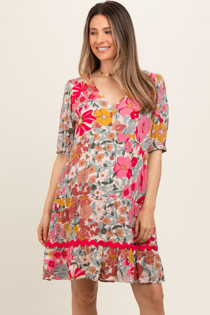Pink Floral V Neck Half Sleeve Maternity Dress – PinkBlush