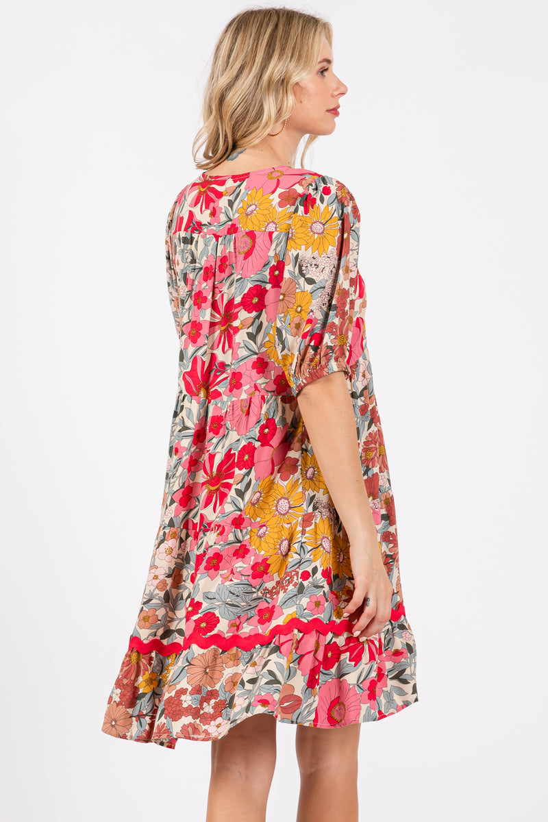 Pink Floral V Neck Half Sleeve Dress – PinkBlush