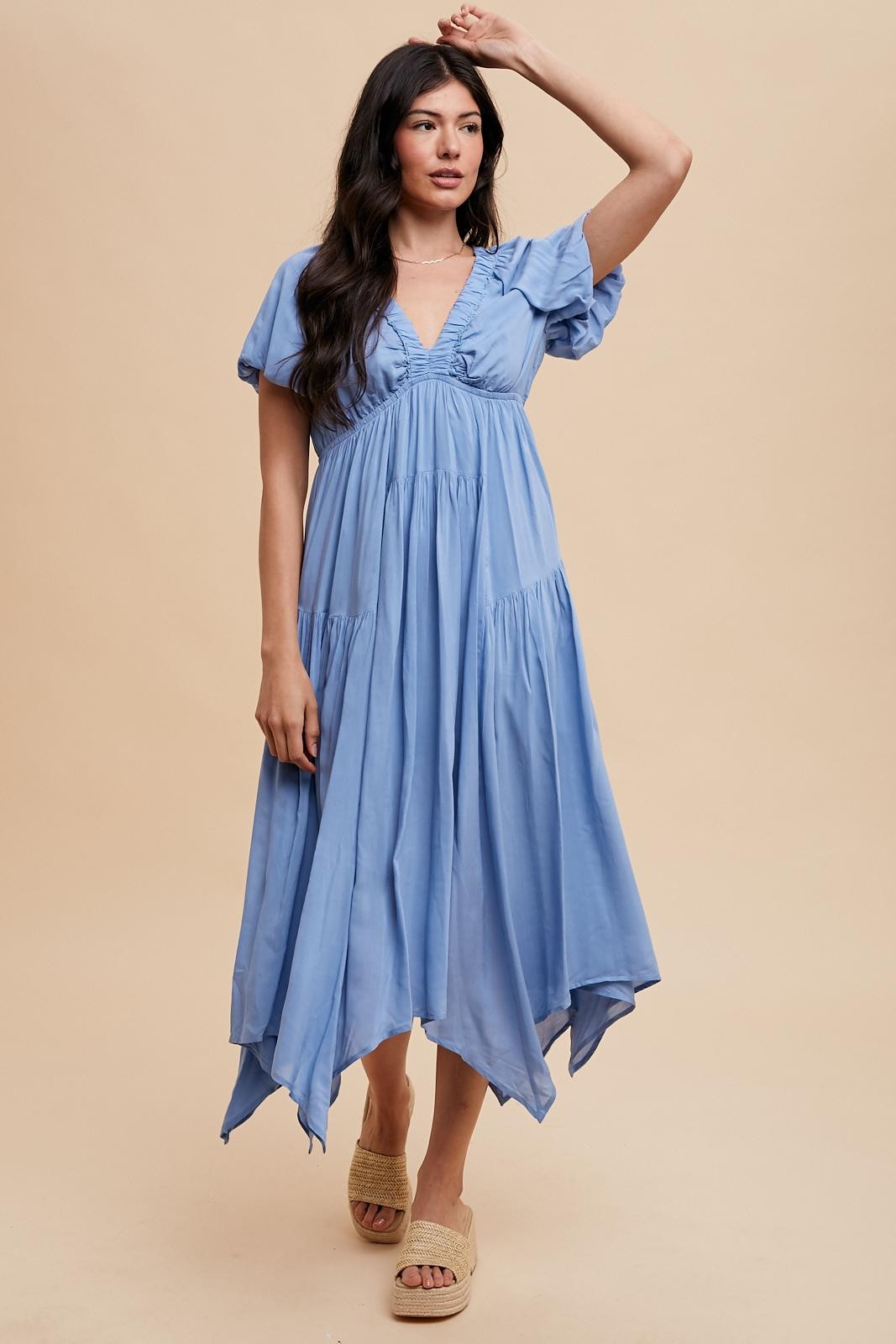 asymmetrical puff sleeve dress Asymmetrical Off-The-Shoulder Dress with Puff Sleeves Red / FR 42