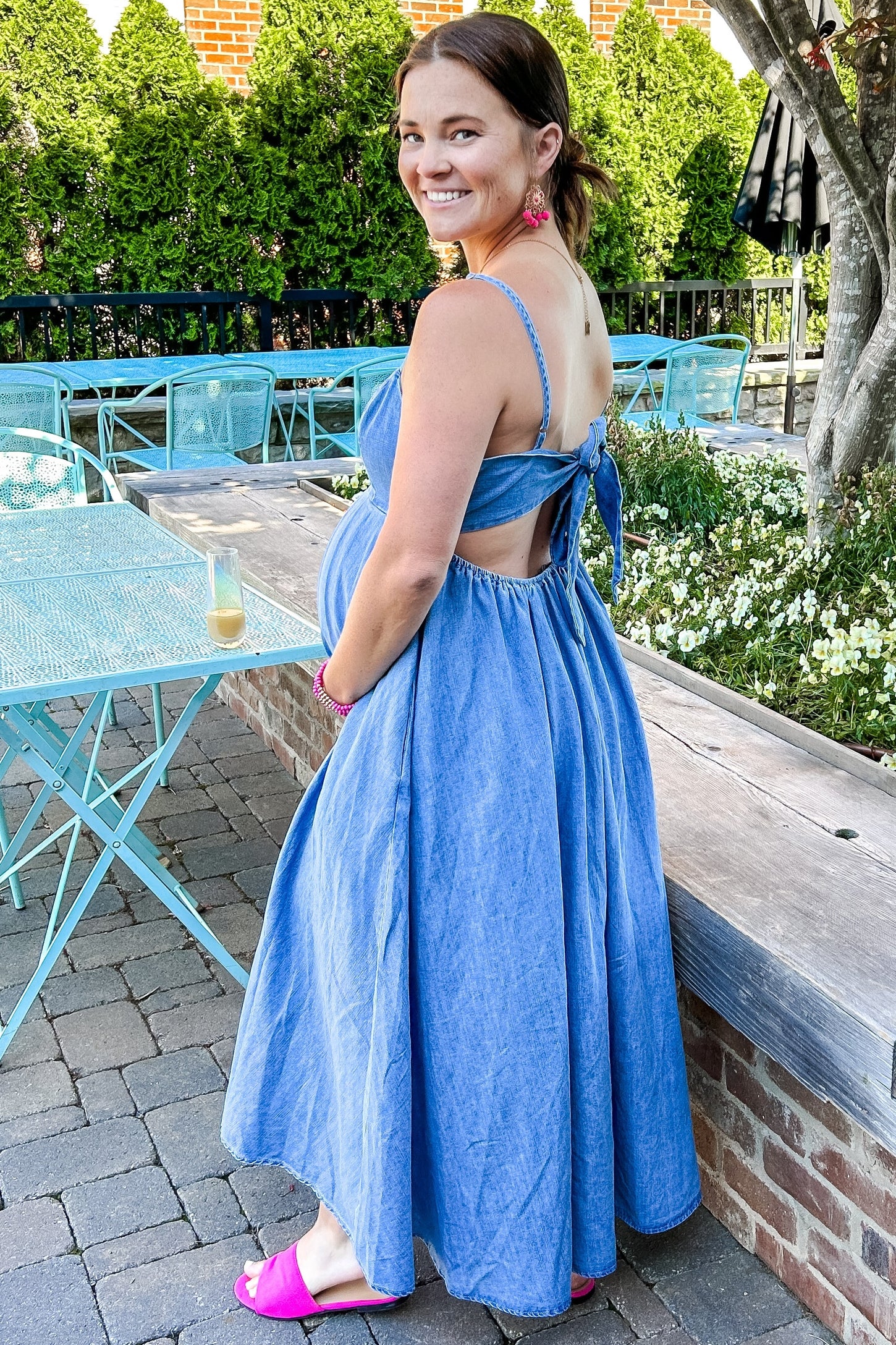 Blue Back Tie Straight Neck Maternity Midi Maternity Dress PinkBlush Blue Back Tie Straight Neck Maternity Midi Maternity Dress PinkBlush