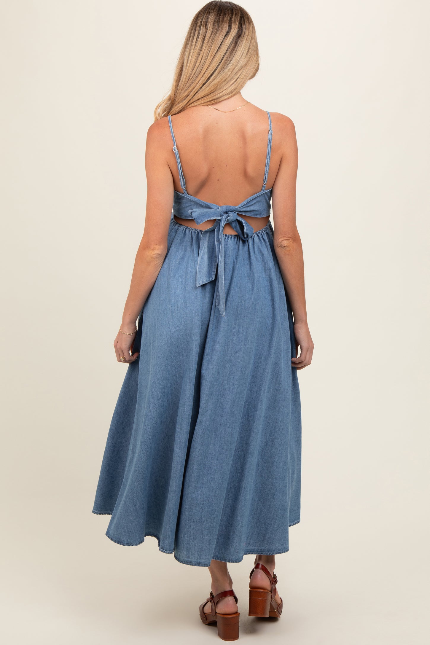 Blue Back Tie Straight Neck Maternity Midi Maternity Dress PinkBlush Blue Back Tie Straight Neck Maternity Midi Maternity Dress PinkBlush