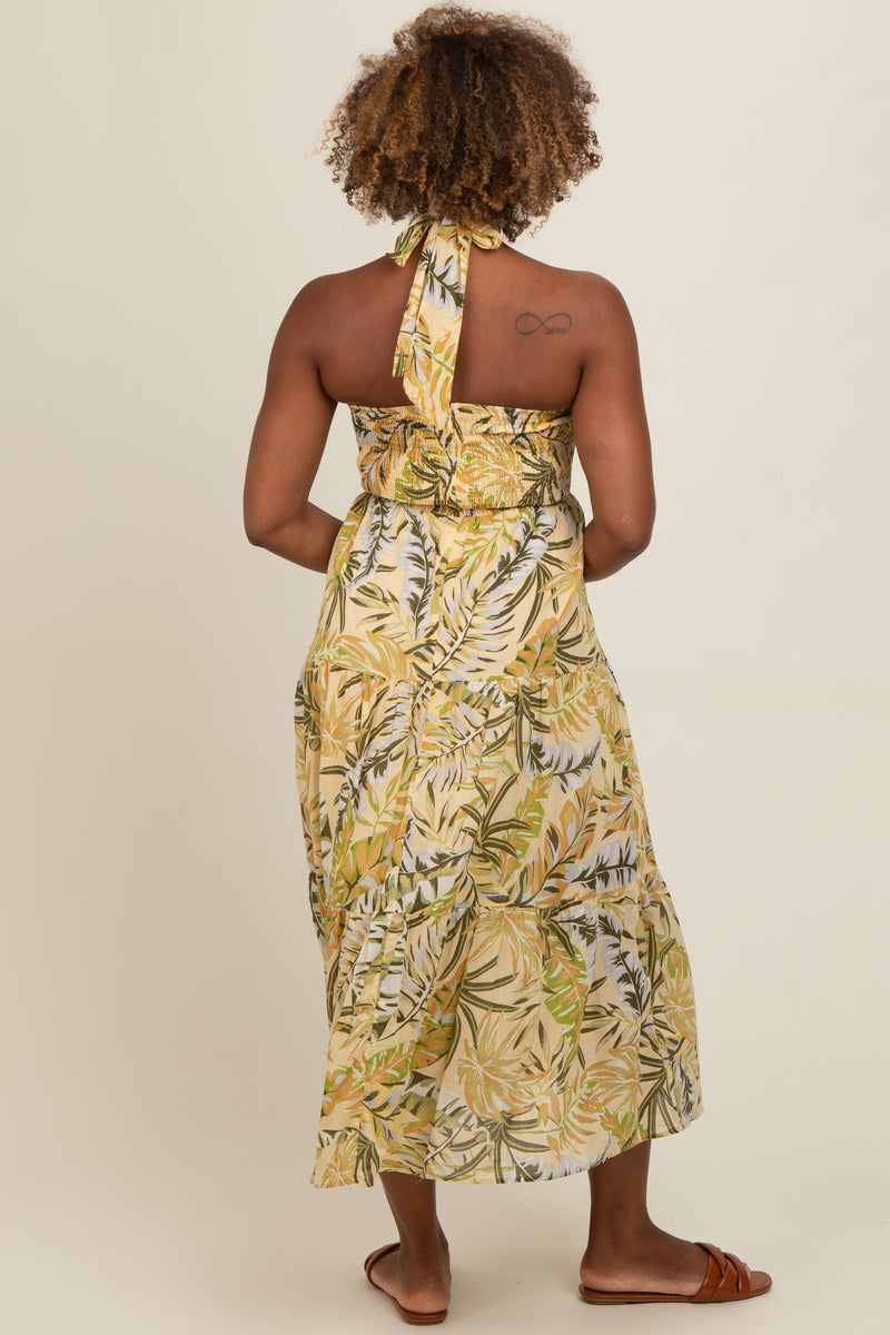 Light Yellow Tropical Halter Maxi Dress – PinkBlush