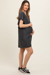 Charcoal Ruffle Sleeve Maternity Mini Dress