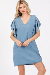 Blue Ruffle Sleeve Mini Dress