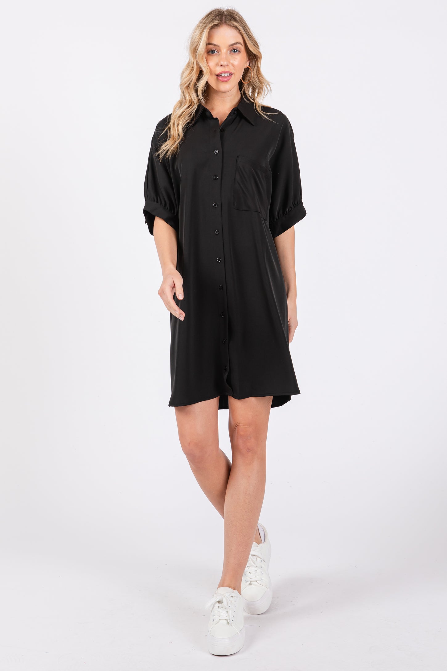 black button up collared dress Glamorous collared button down mini dress in black