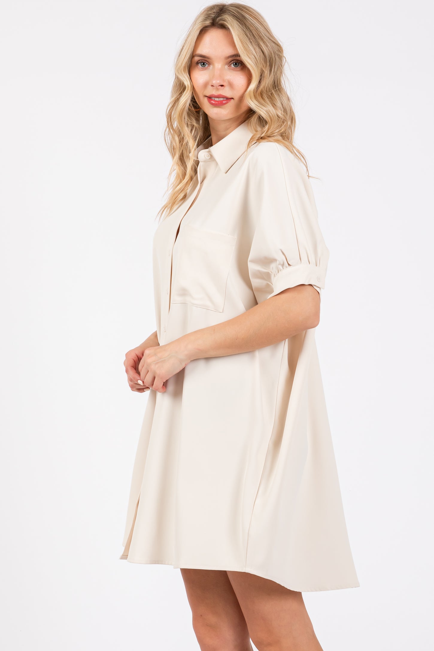 cream button up dress Cream Button-Up Mini Alfresco Dress M
