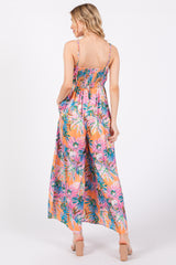 Orange Floral Front Twist Jumpsuit