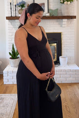 Black Sleeveless V-Neck Split Hem Maternity Jumpsuit