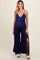 Navy Blue Sleeveless V-Neck Split Hem Maternity Jumpsuit
