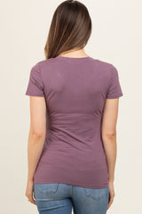 Purple V-Neck Short Sleeve Maternity Top