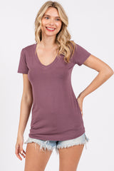 Purple V-Neck Short Sleeve Maternity Top