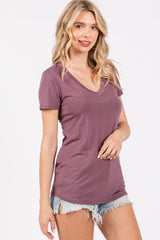 Purple V-Neck Short Sleeve Top