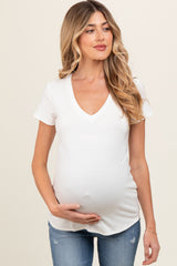 Ivory V-Neck Short Sleeve Maternity Top