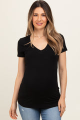 Black V-Neck Short Sleeve Maternity Top