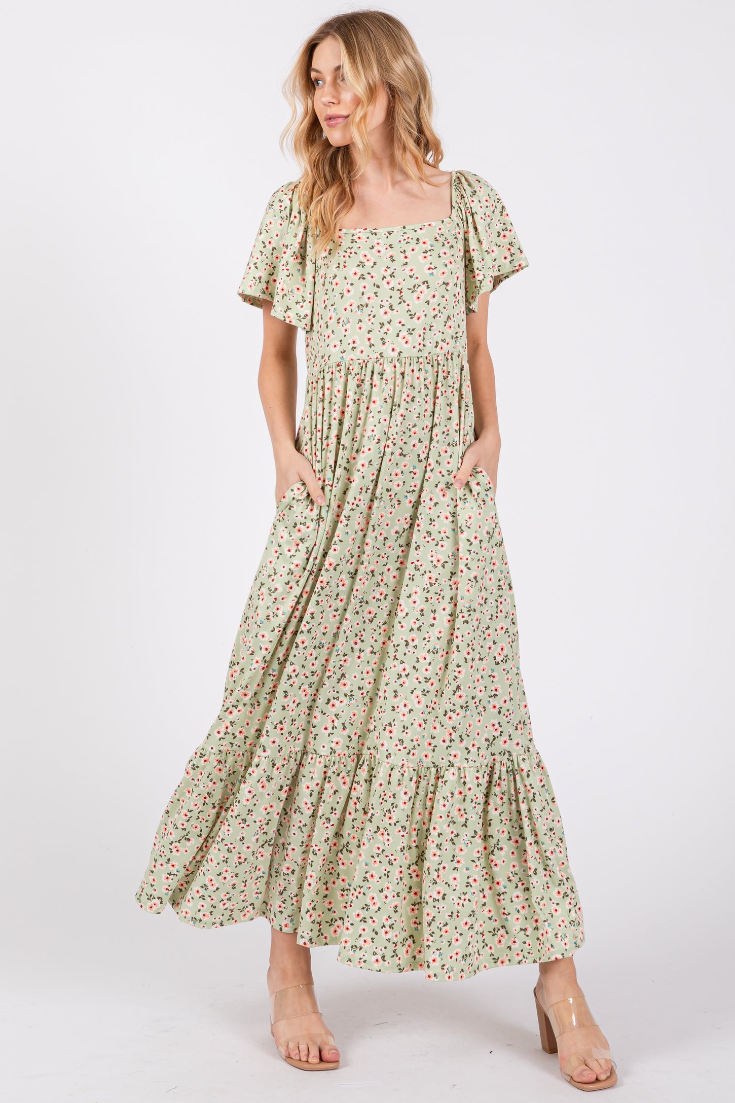 Light Green Floral Short Sleeve Maternity Maxi Dress PinkBlush Light Green Floral Short Sleeve Maternity Maxi Dress PinkBlush