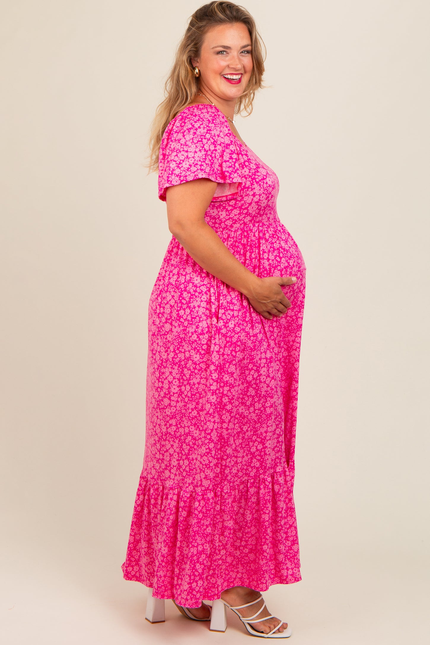 fuchsia plus size maxi dress Final Sale Plus Size Faux Wrap Rhinestone Fringe Sleeve Maxi Dress in Fuchsia