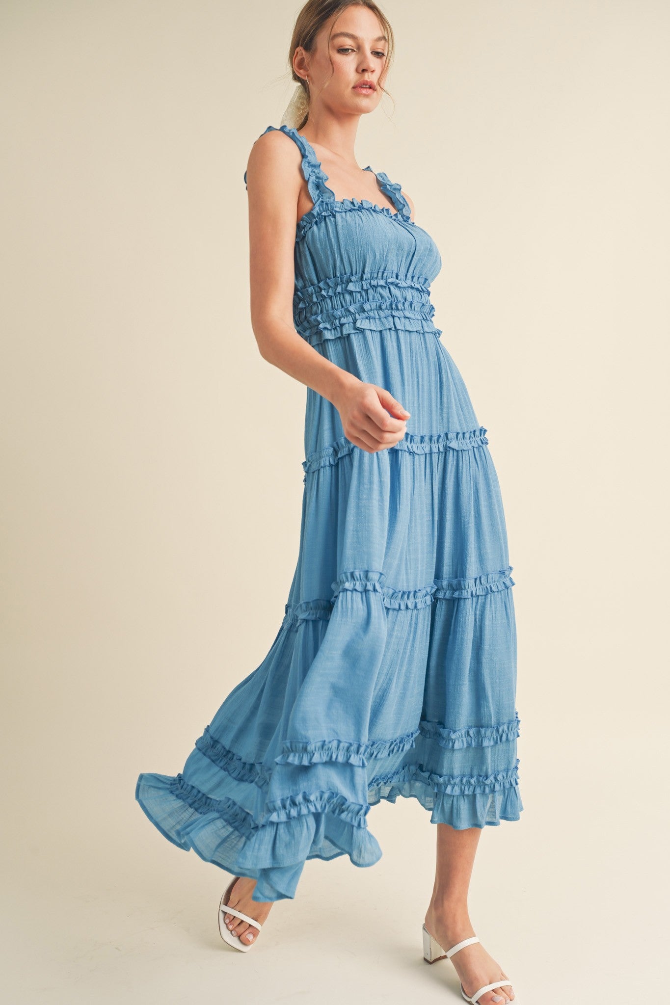 Blue Ruffled Midi Dress – PinkBlush