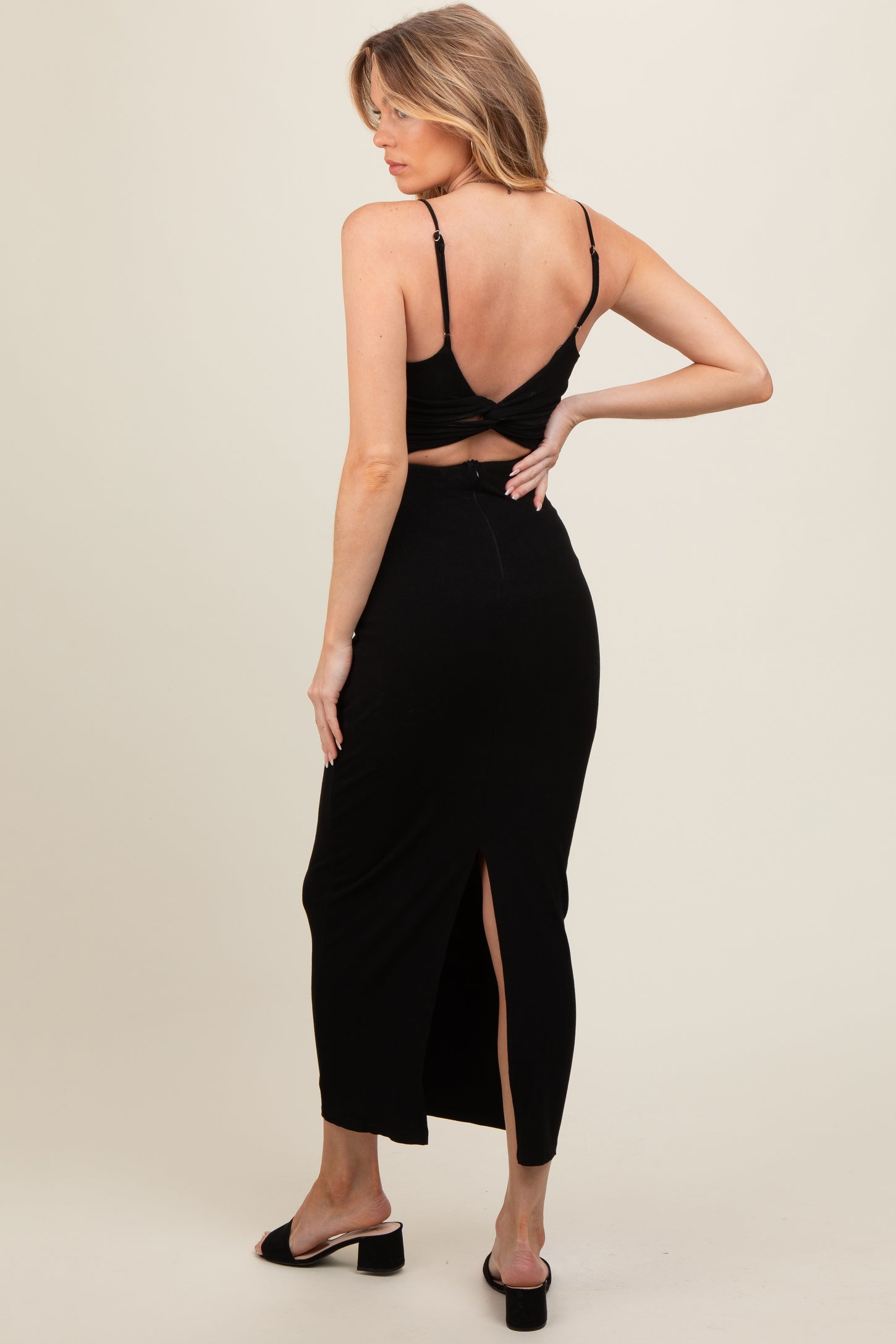 Black Lace Trim Back Twist Maternity Dress Black Lace Trim Back Twist Maternity Dress