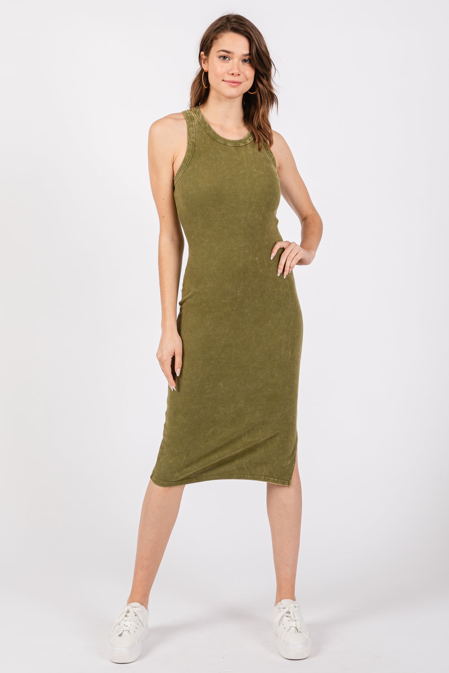 Green Acid Wash Ribbed Sleeveless Maternity Midi Dress PinkBlush Green Acid Wash Ribbed Sleeveless Maternity Midi Dress PinkBlush
