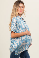 Aqua Floral Button Down Maternity Blouse