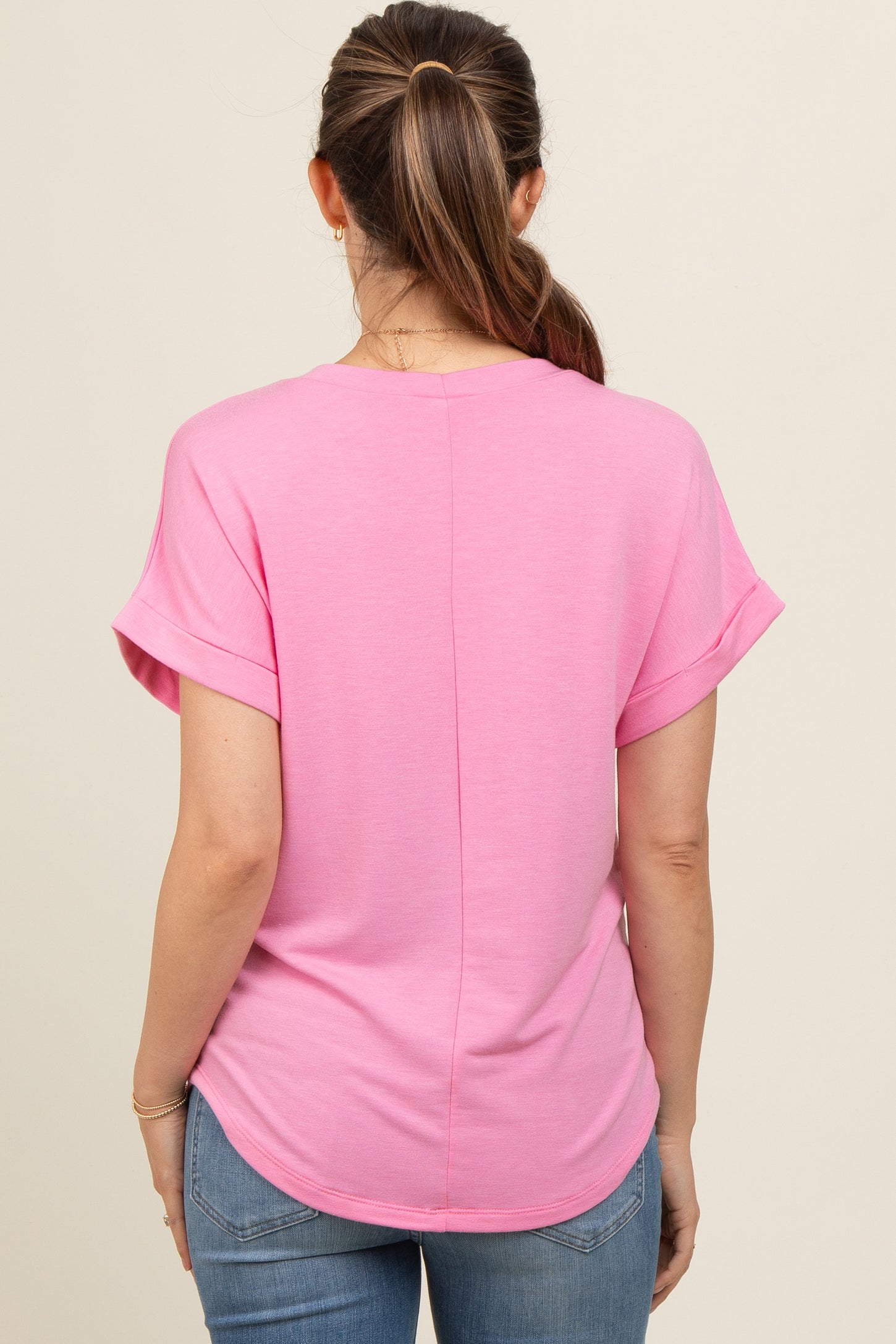Pink Short Sleeve Terry Maternity Top