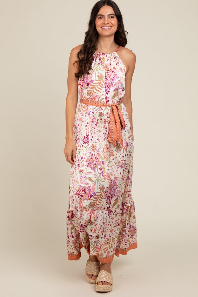 Lavender Floral Halter Front Tie Maxi Dress PinkBlush Lavender Floral Halter Front Tie Maxi Dress PinkBlush