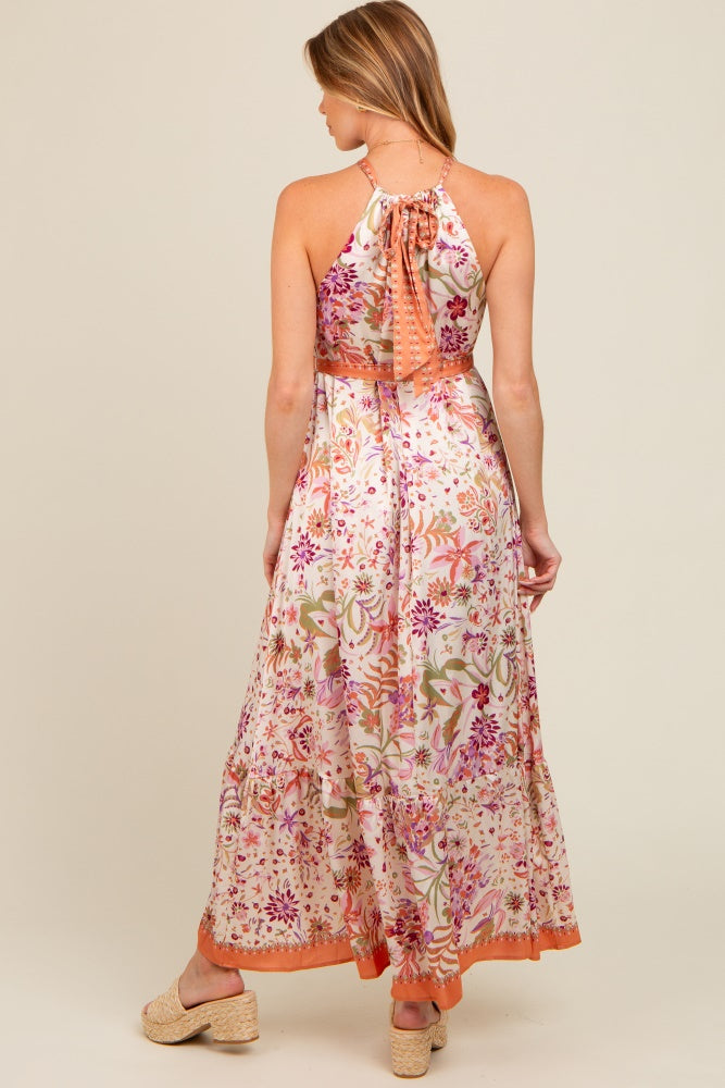Lavender Floral Halter Front Tie Maternity Maxi Dress PinkBlush Lavender Floral Halter Front Tie Maternity Maxi Dress PinkBlush