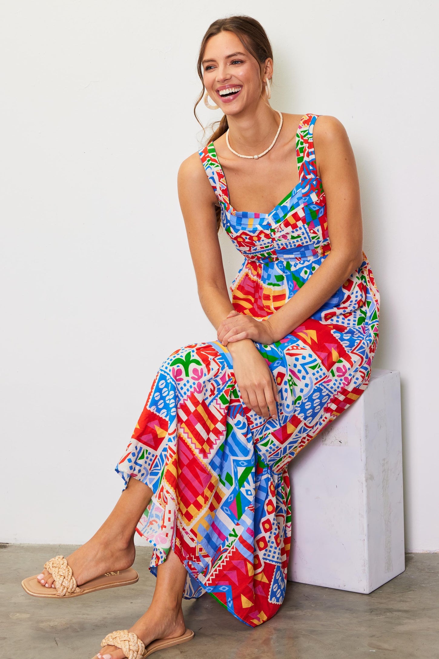 Blue Multi-Color Abstract Print Tiered Maxi Dress PinkBlush Blue Multi-Color Abstract Print Tiered Maxi Dress PinkBlush