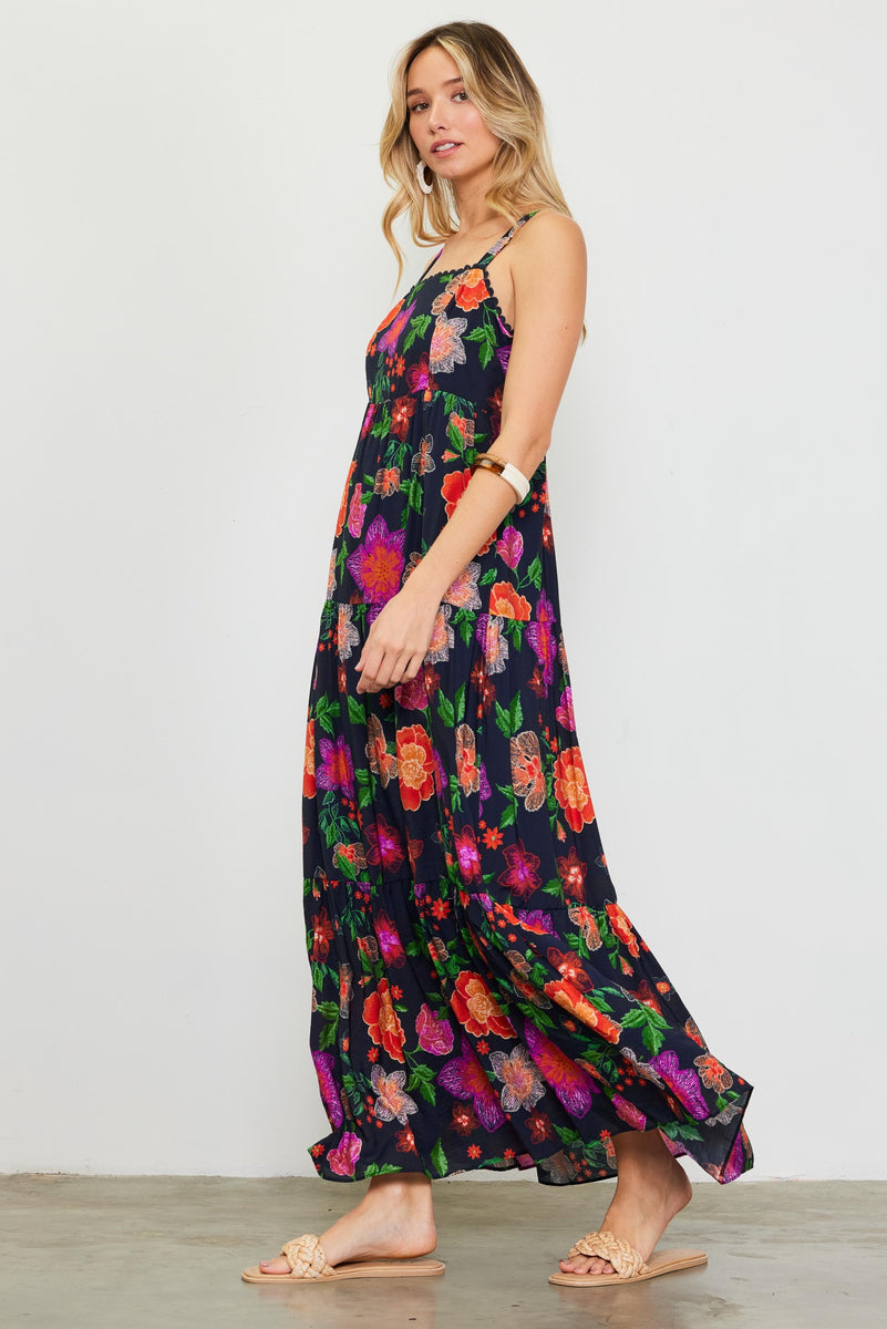 Black Floral Embroidered Maxi Dress – PinkBlush