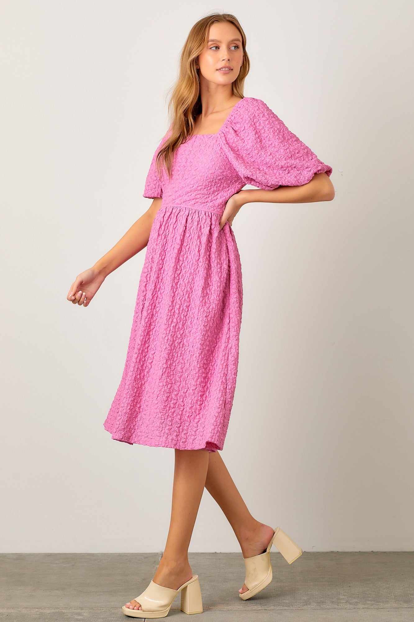pink jacquard midi dress Light Pink Floral Jacquard Midi Dress - All Dresses