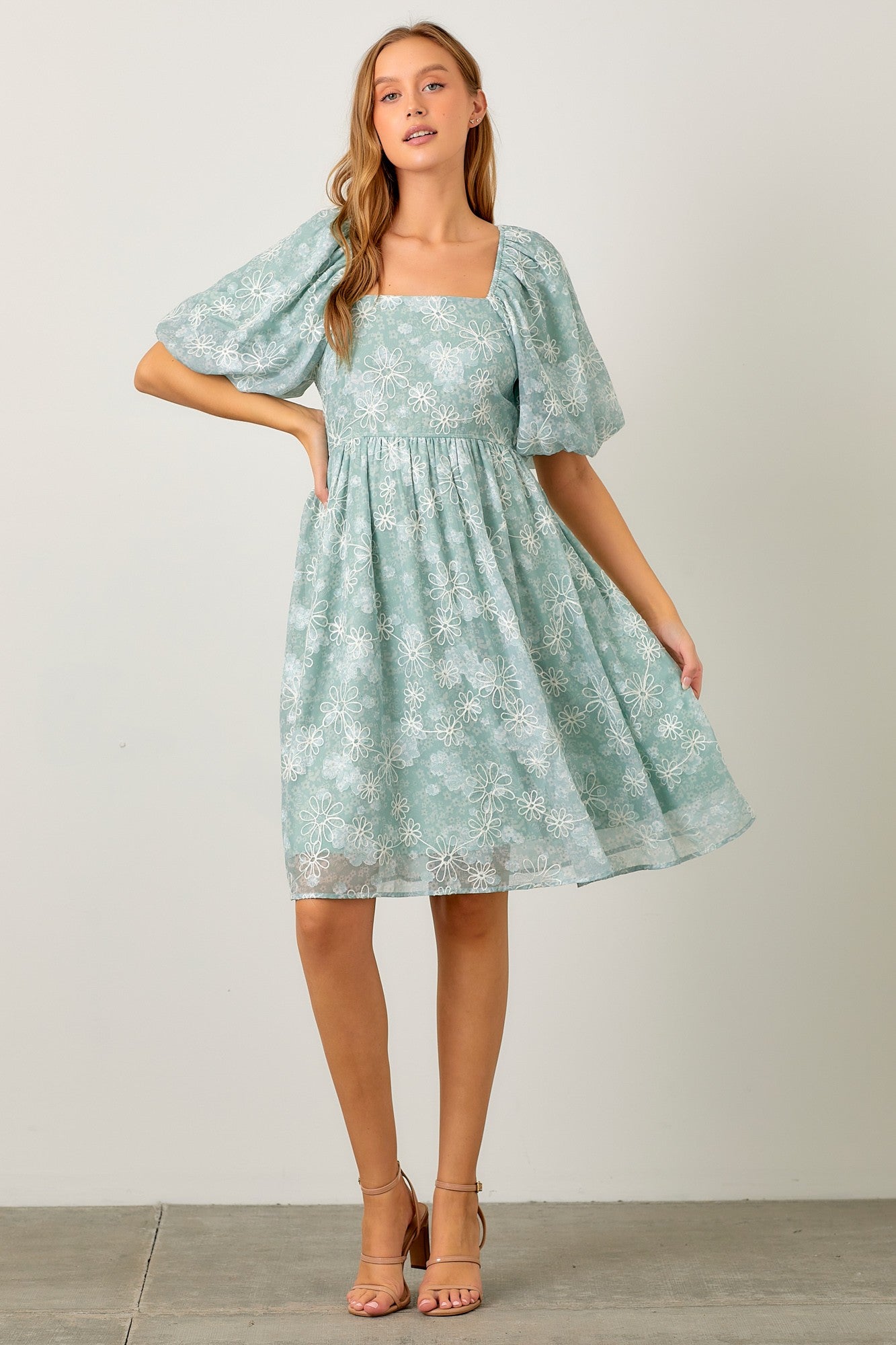 Mint Green Floral Embroidered Short Puff Sleeve Maternity Dress PinkBlush Mint Green Floral Embroidered Short Puff Sleeve Maternity Dress PinkBlush