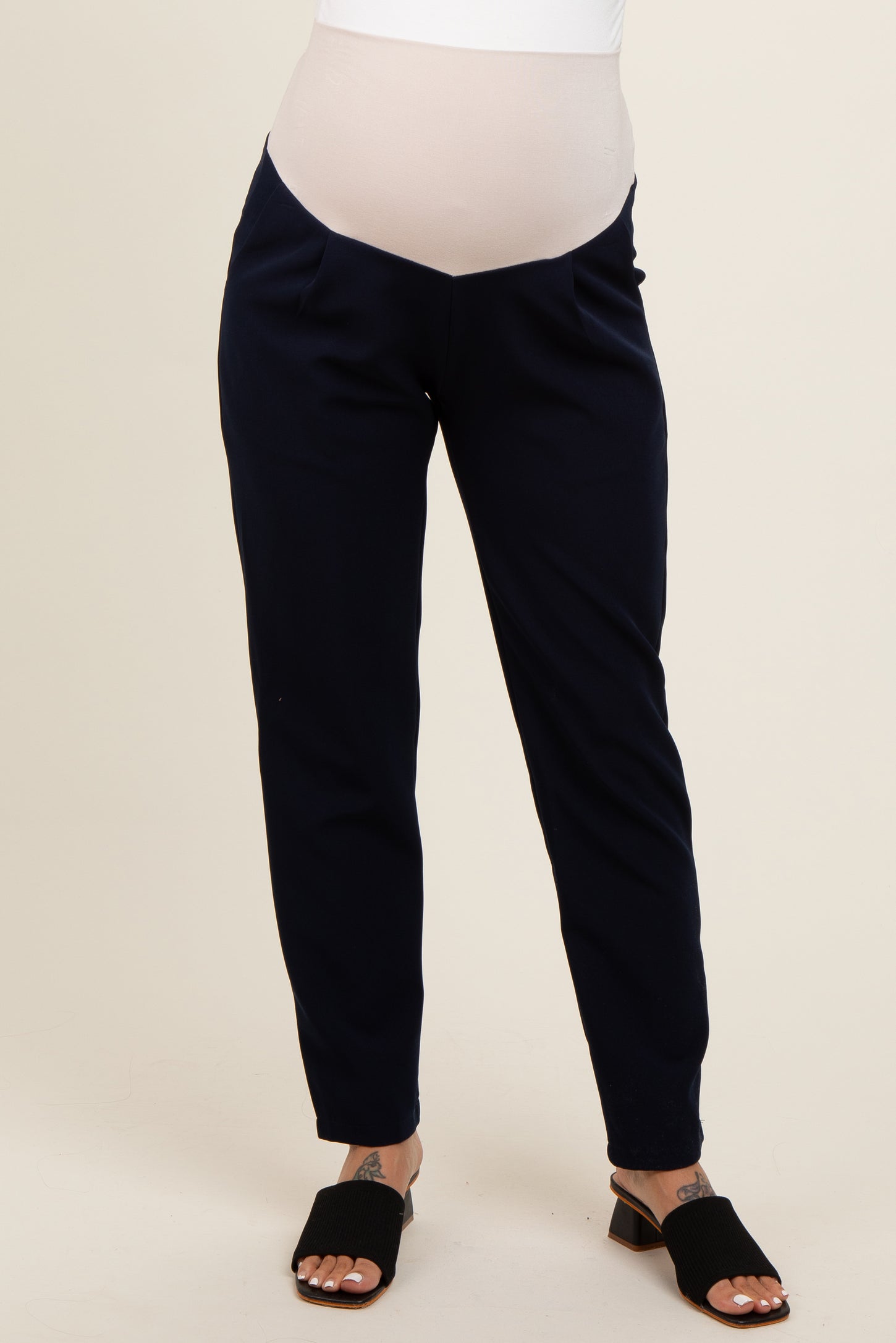 Navy Blue Pleated Relax Fit Maternity Pants Navy Blue Pleated Relax Fit Maternity Pants
