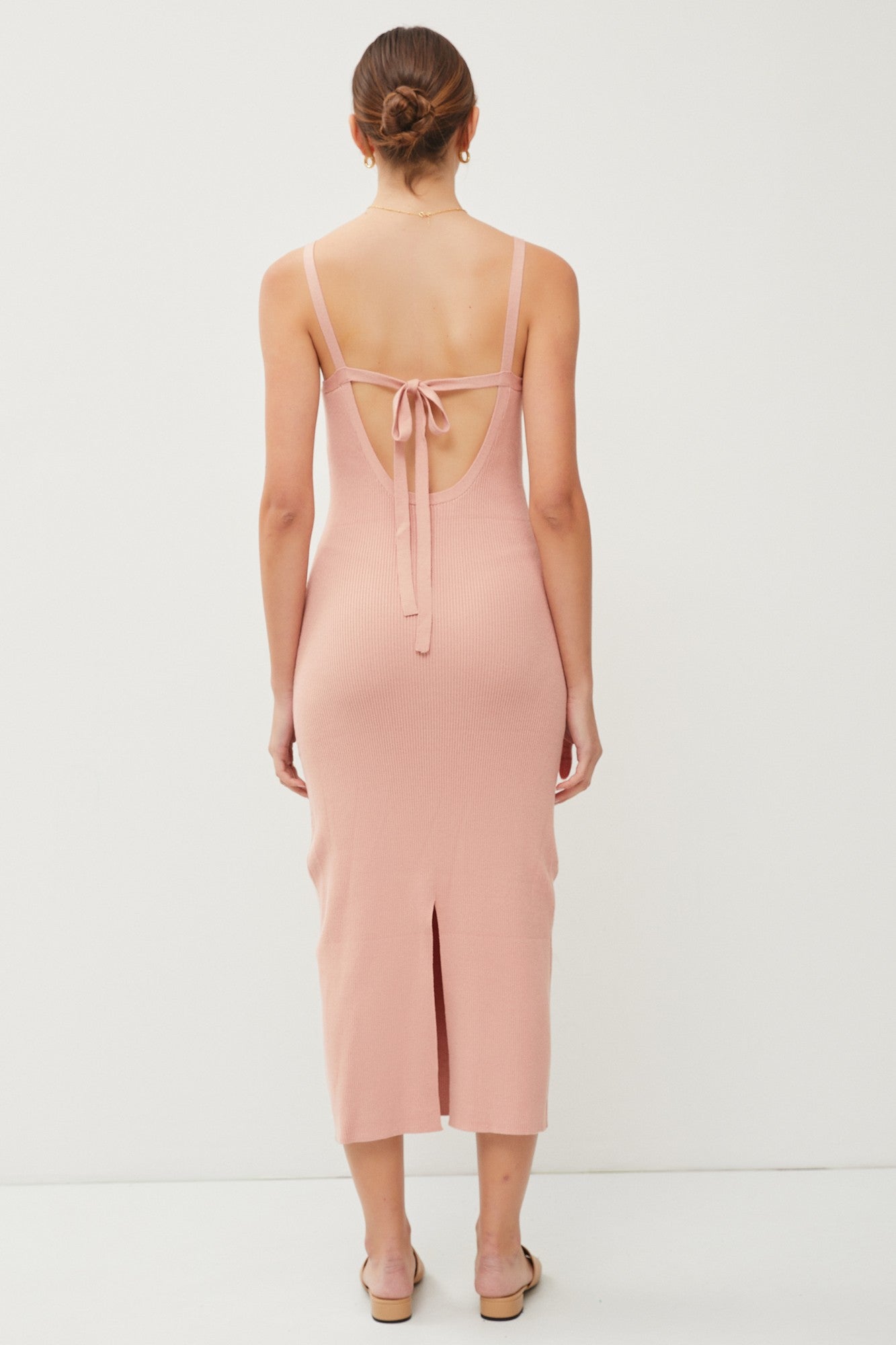 Mauve Knit Open Tie Back Midi Dress PinkBlush Mauve Knit Open Tie Back Midi Dress PinkBlush