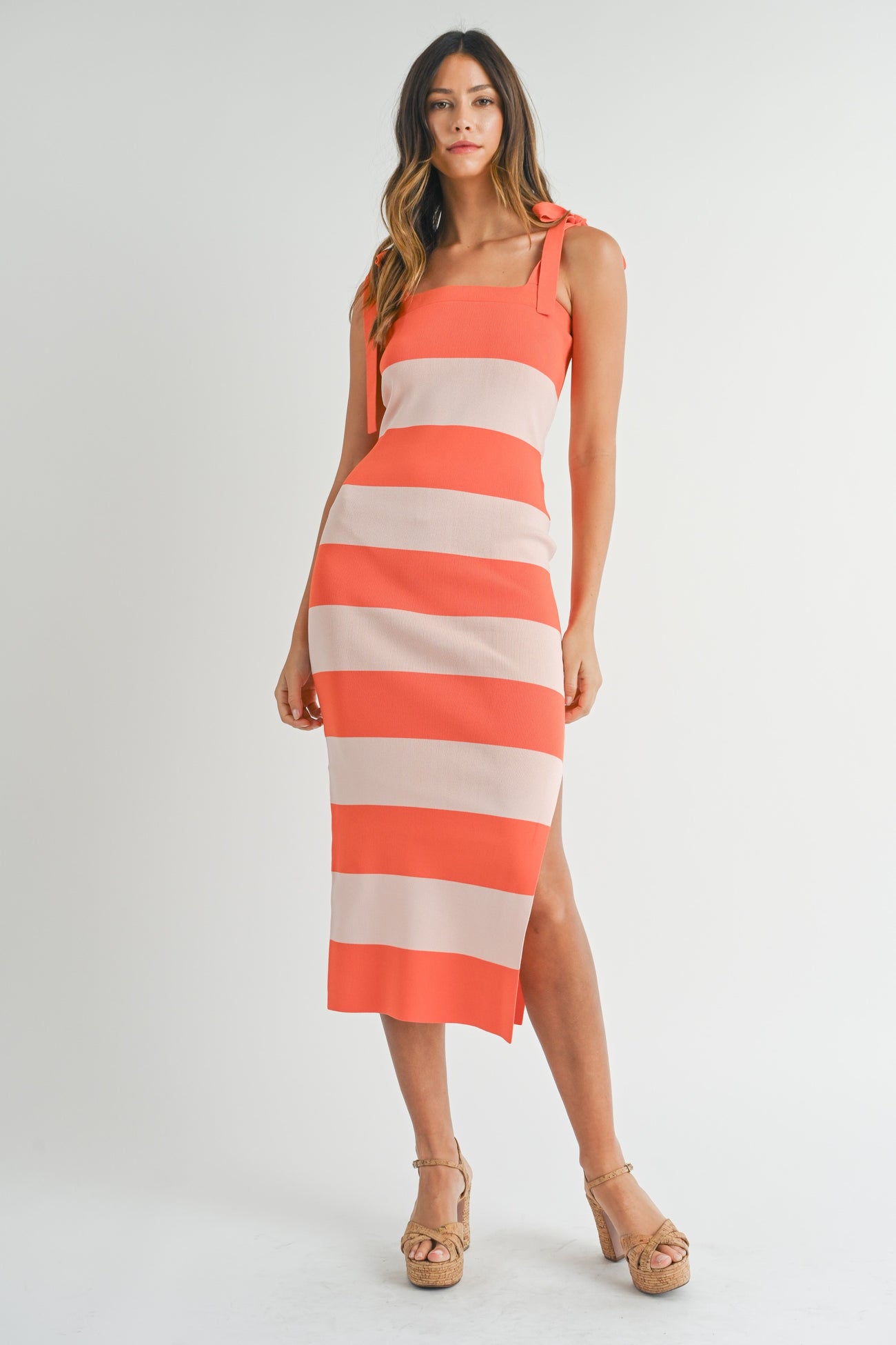 pink and orange sweater dress Orange Striped Dress - Bodycon Sweater Dress - Tie-Back Dress