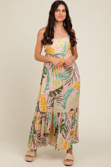 Pink Tropical Print Maternity Maxi Dress