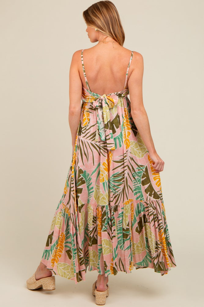 Pink Tropical Print Maternity Maxi Dress