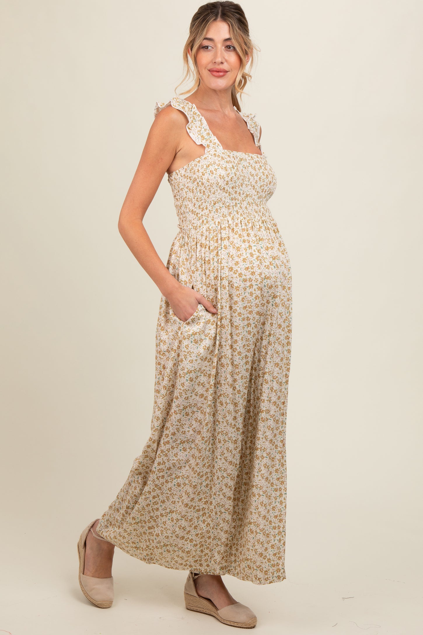 Cream Floral Flowy Maternity Jumpsuit PinkBlush Cream Floral Flowy Maternity Jumpsuit PinkBlush