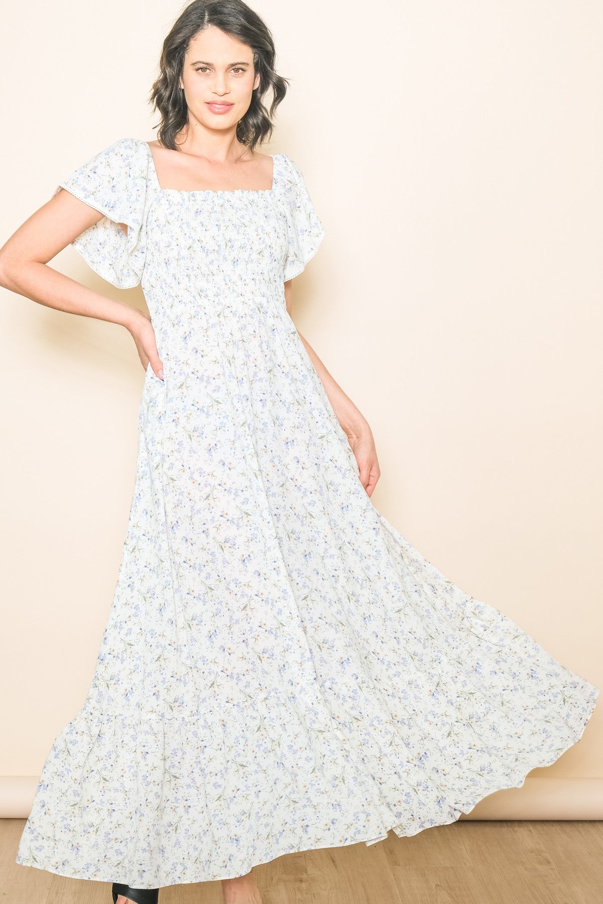 ivory floral smocked maternity maxi dress ivory floral smocked maternity maxi dress PinkBlush Ivory Floral Smocked Maternity Maxi Dress Medium