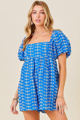 Blue Embroidered Floral Maternity Romper