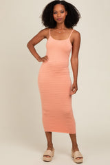 Peach Fitted Midi Dress