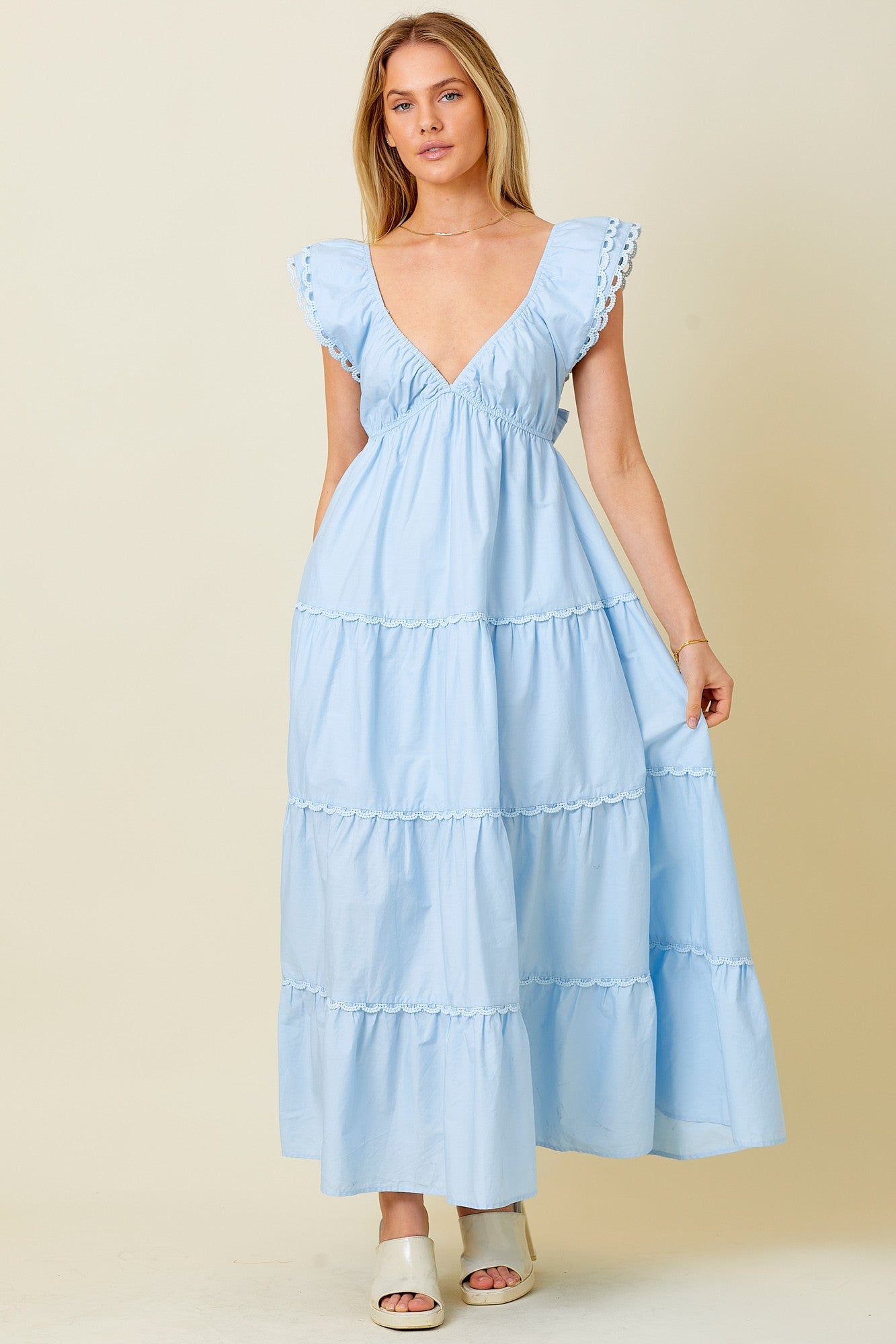 blue ruffle trim dress Maxi Dress Blue Long Dress Lauren Ruffle Trim Satin Maxi Dress Size 12 main image 1