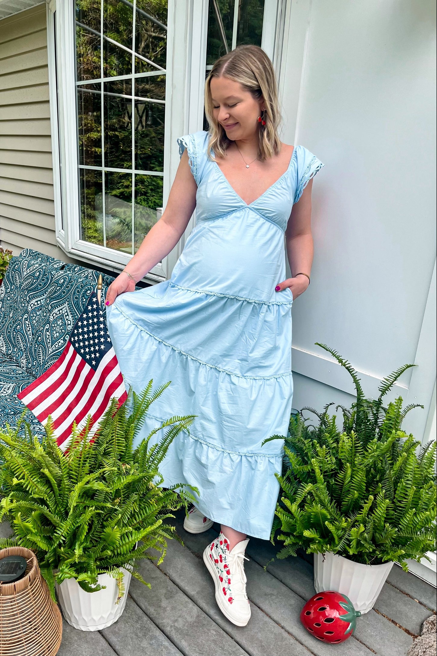 Light Blue Ruffle Trim Maternity Maxi Dress PinkBlush Light Blue Ruffle Trim Maternity Maxi Dress PinkBlush