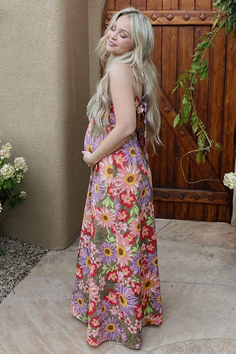Olive Floral Cutout V-Neck Maternity Maxi Dress – PinkBlush