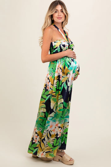 Green Floral Cutout Maternity Maxi Dress