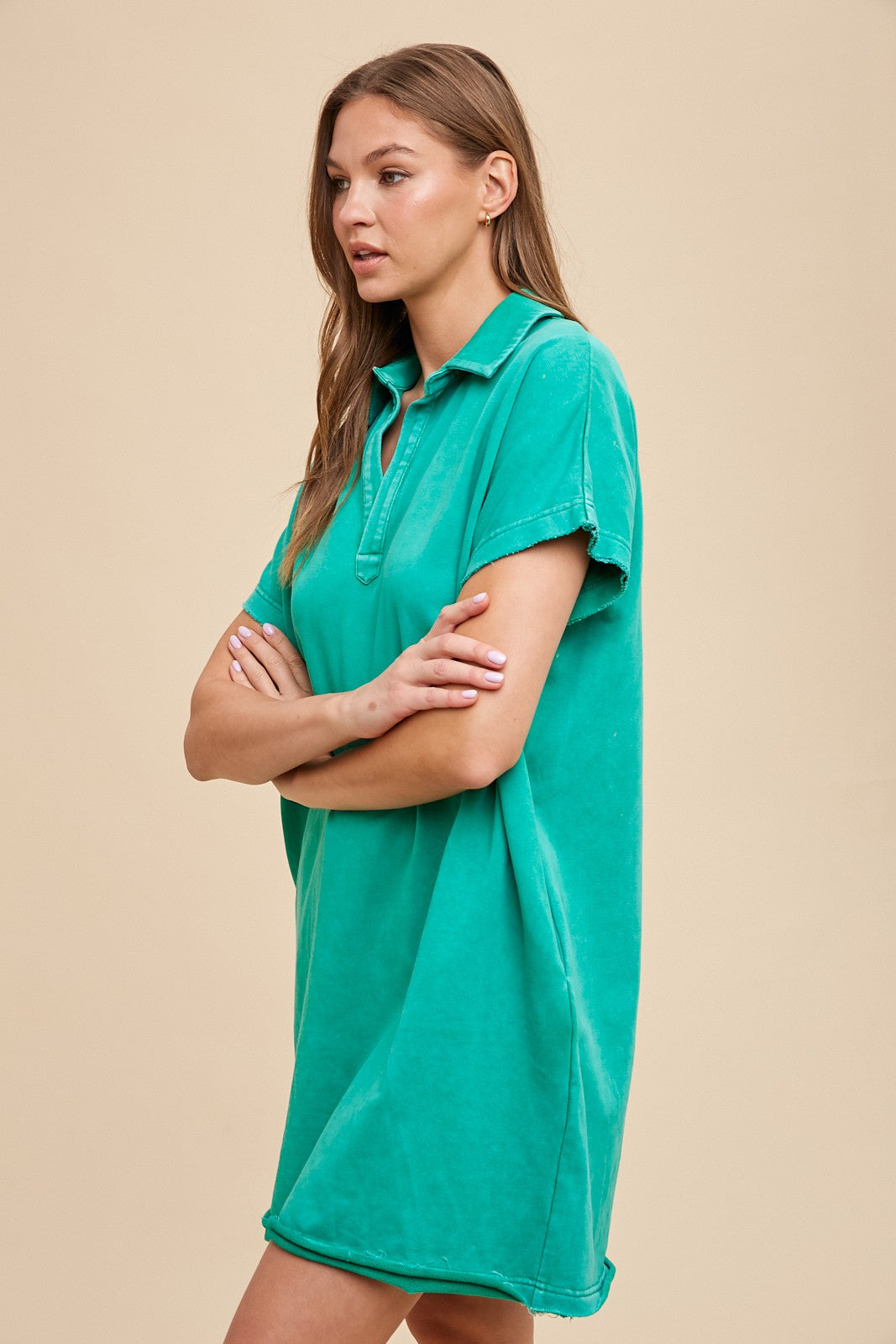 Green Mineral Washed French Terry Dress PinkBlush Green Mineral Washed French Terry Dress PinkBlush