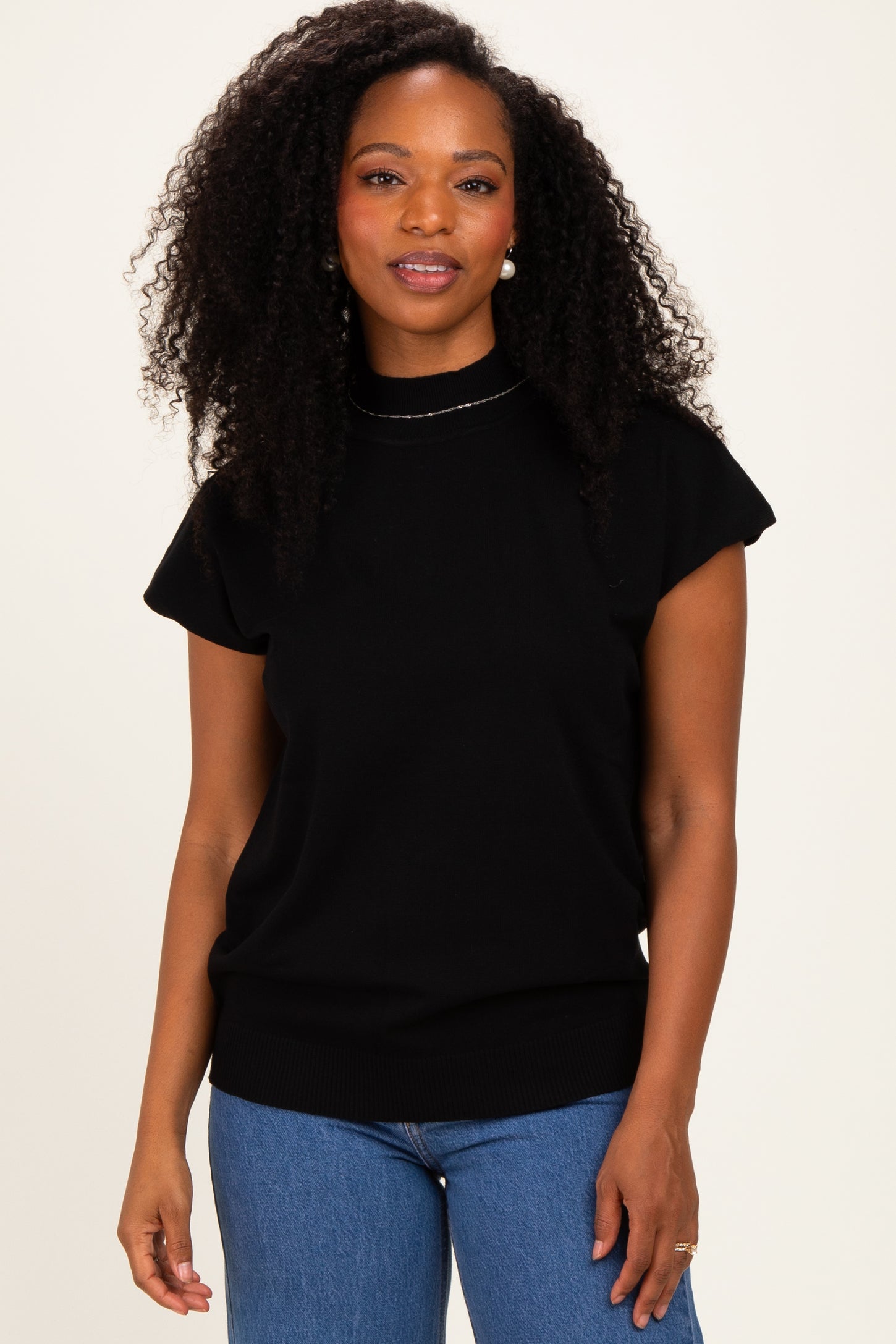 Black Mock Neck Knit Top