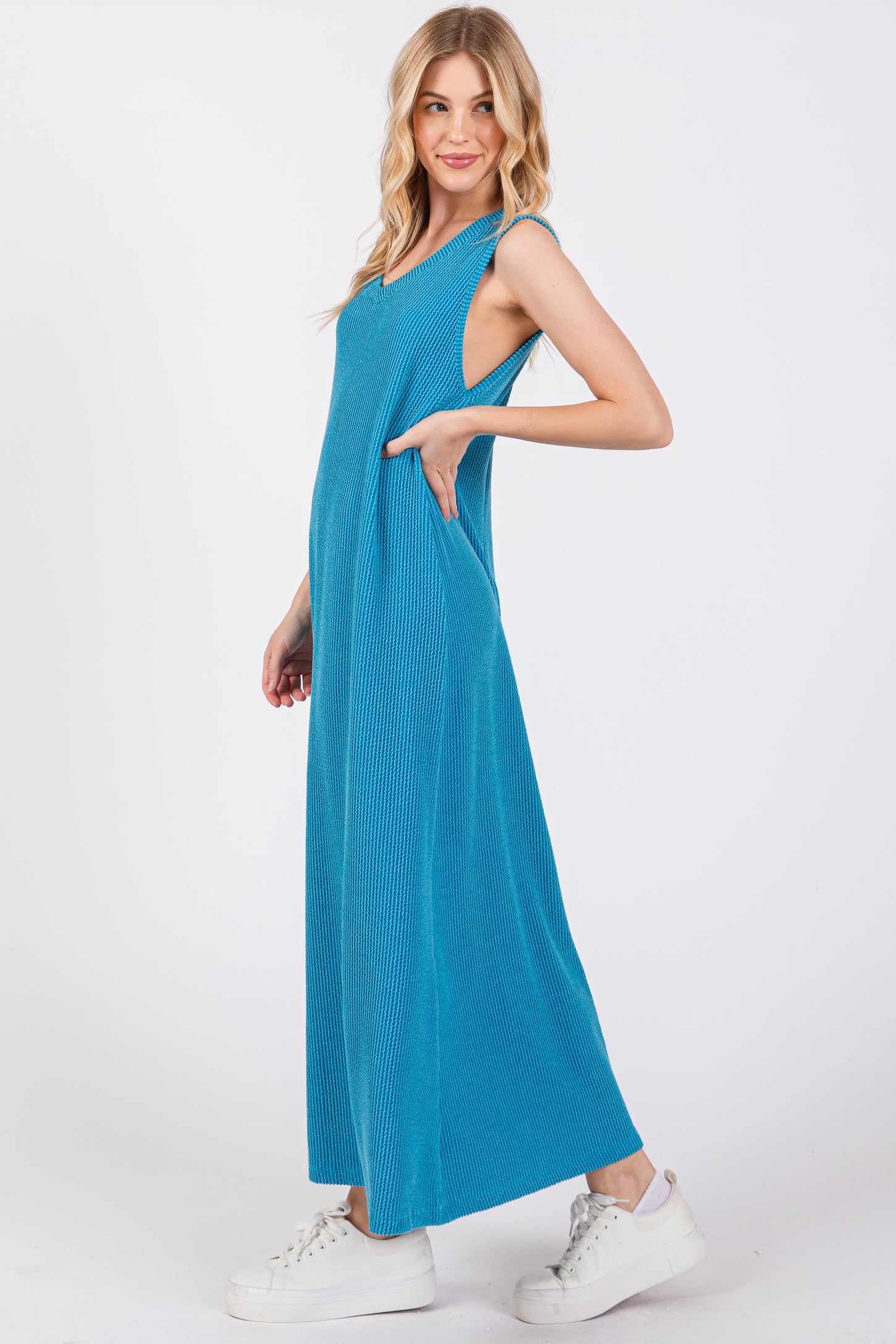 Blue Sleeveless Ribbed Maxi Dress PinkBlush Blue Sleeveless Ribbed Maxi Dress PinkBlush