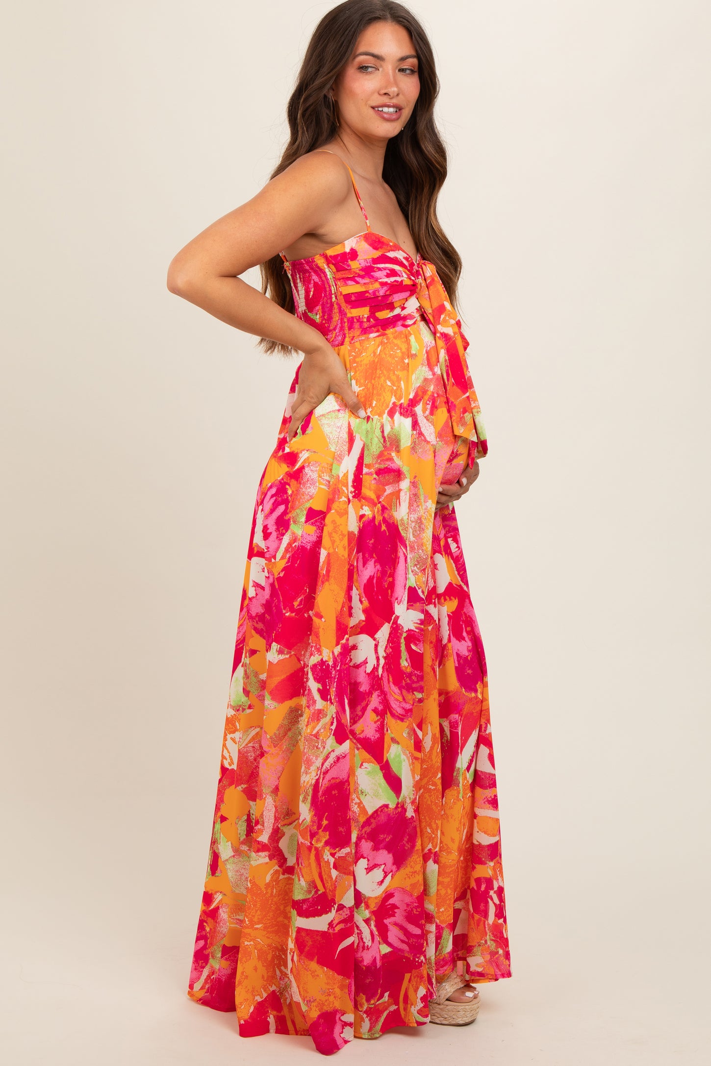 orange fuchsia floral maxi dress Floral Dress Orange Maxi Wrap Dress Orange Fuchsia Floral Maxi Dress Anne Louise Boutique Anne