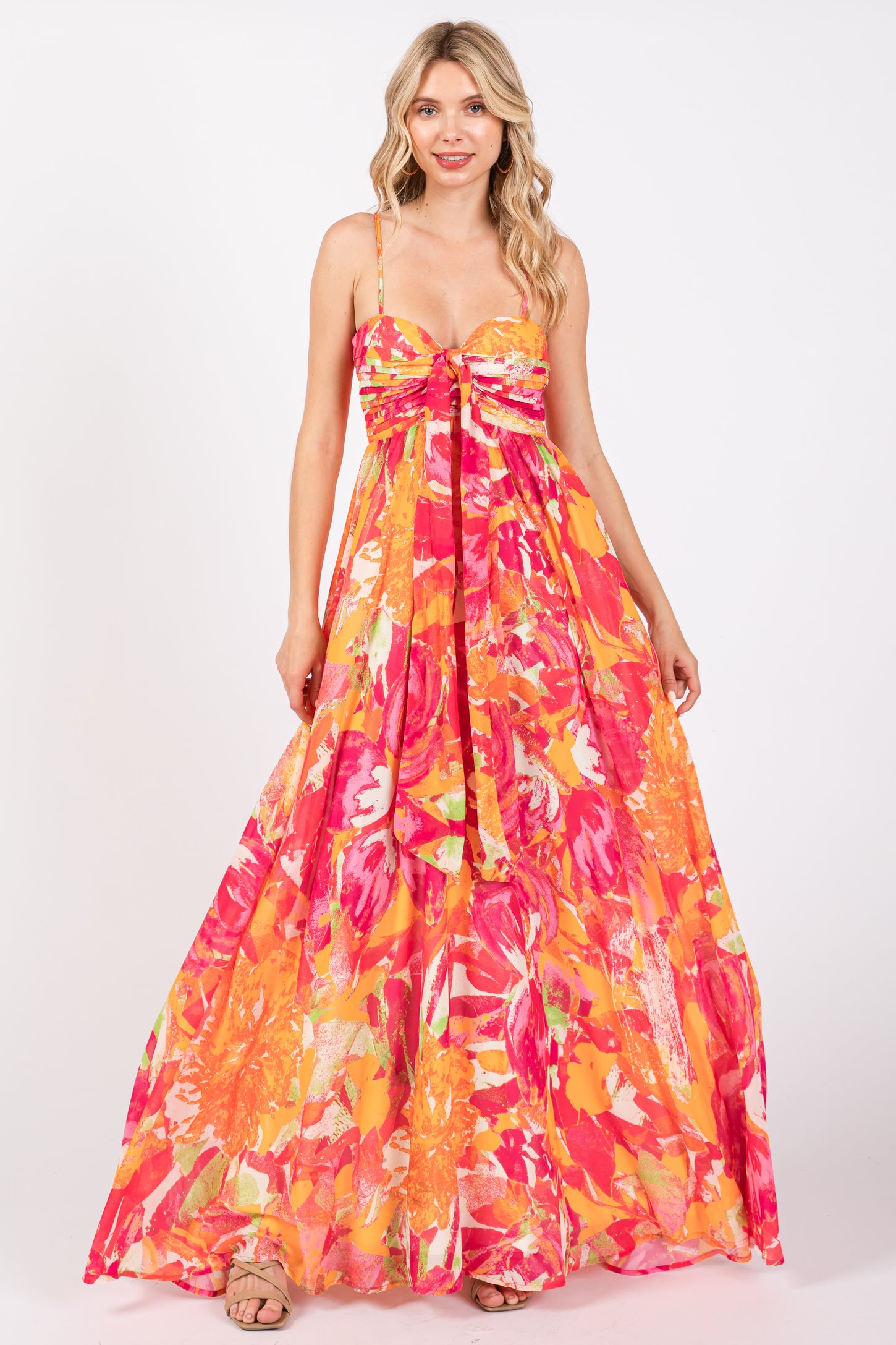 Fuchsia Abstract Floral Front Tie Maternity Maxi Dress PinkBlush Fuchsia Abstract Floral Front Tie Maternity Maxi Dress PinkBlush