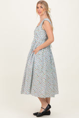 Light Blue Floral Button Front Sleeveless Maxi Dress